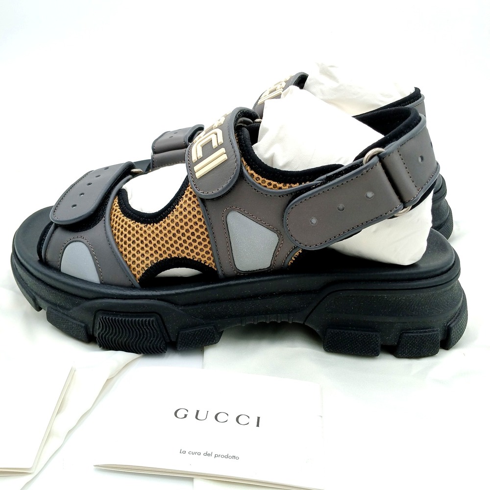 GUCCI SEGA Aguru Trek Sandals Leather‎ Black Bronw  Mens 546064 DIR10 1265 G 7 - Picture 2 of 11